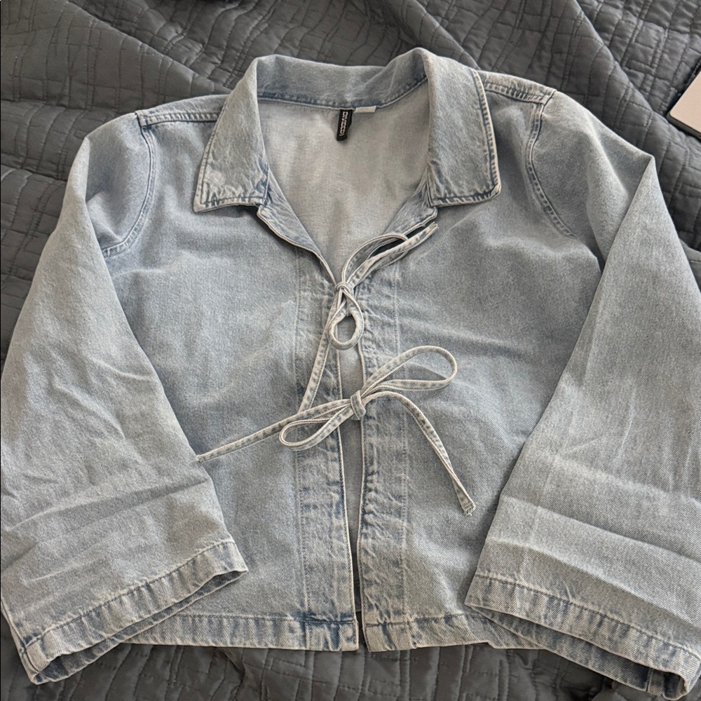 H&M Light Wash Denim Jacket with Tie Front